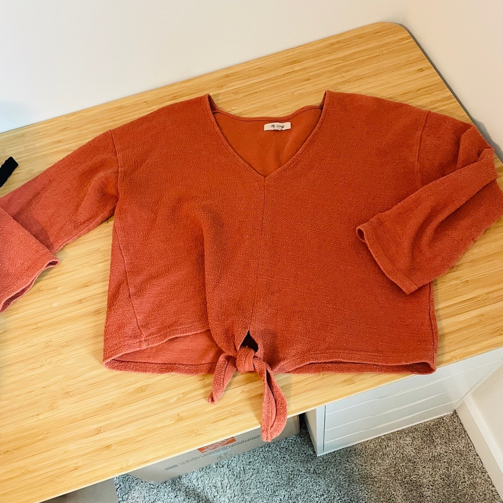 Madewell textured tie-front 3/4 sleeve top
